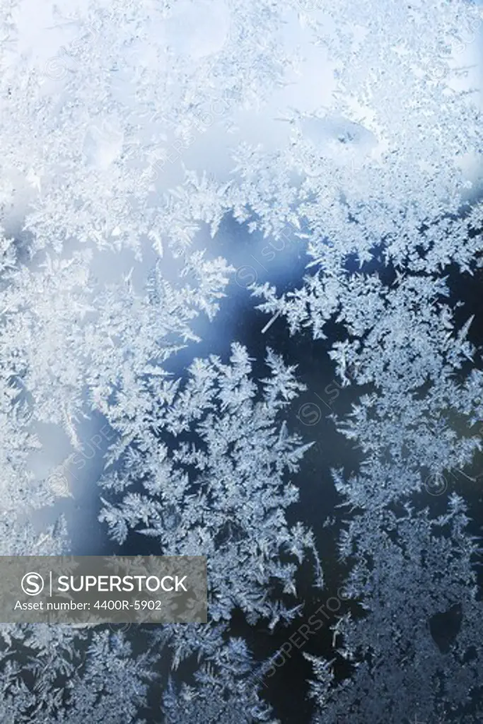 White frost on window, Sweden.