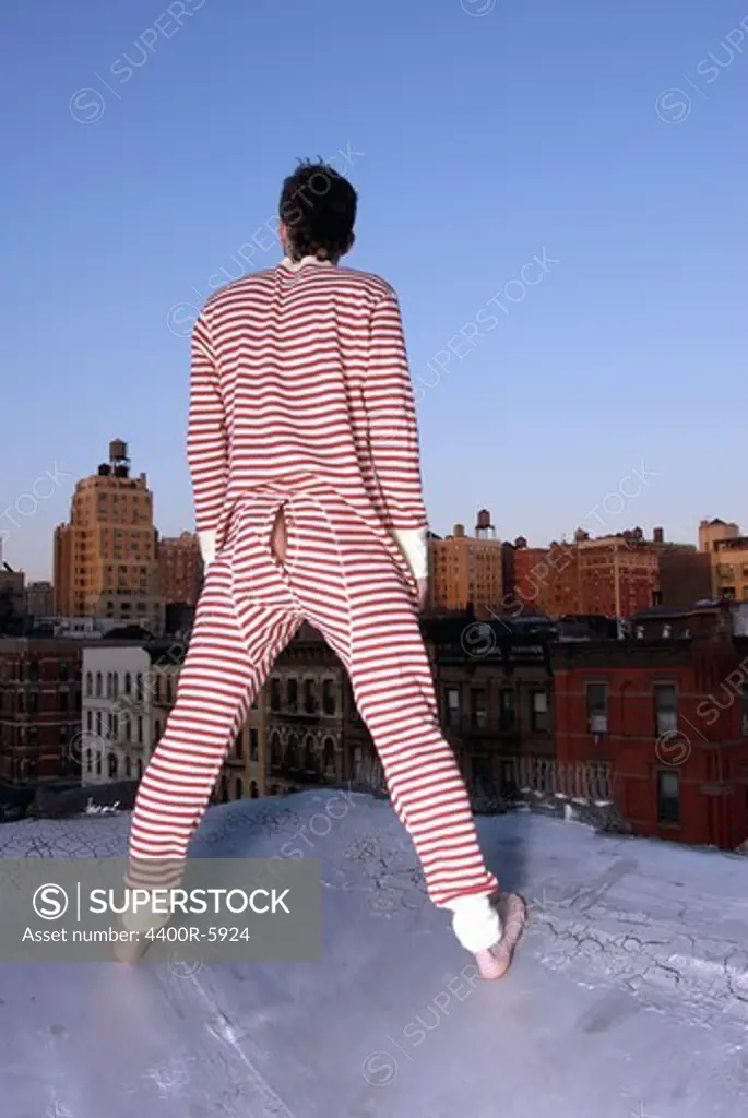 A man in a striped pyjamas, New York, USA.