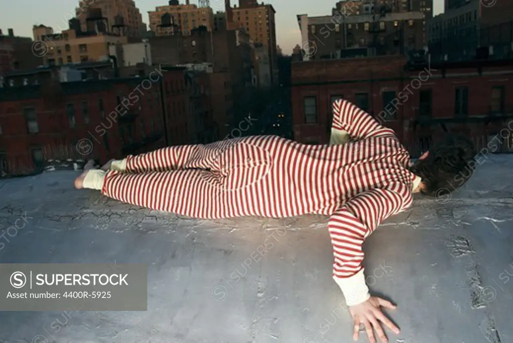 A man in a striped pyjamas, New York, USA.