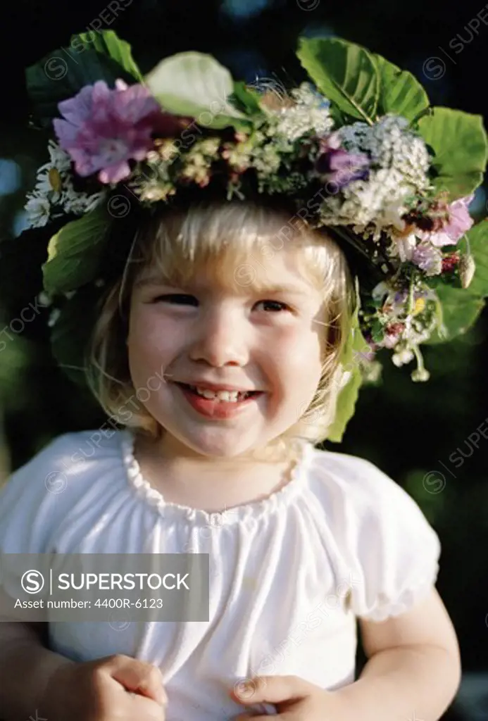 A girl with a wreath of flowers, Sweden.