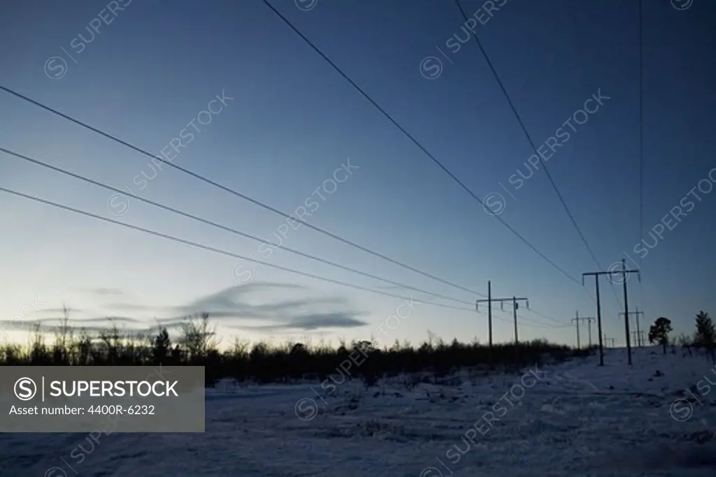 Power lines in the winter, Sweden.