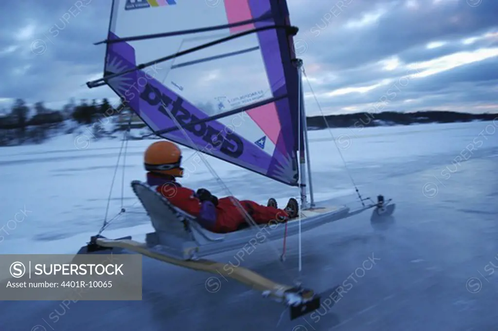 Man in an iceboat, Sweden.