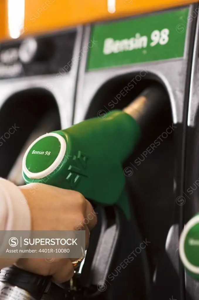 Close-up of petrol pumps, Sweden.