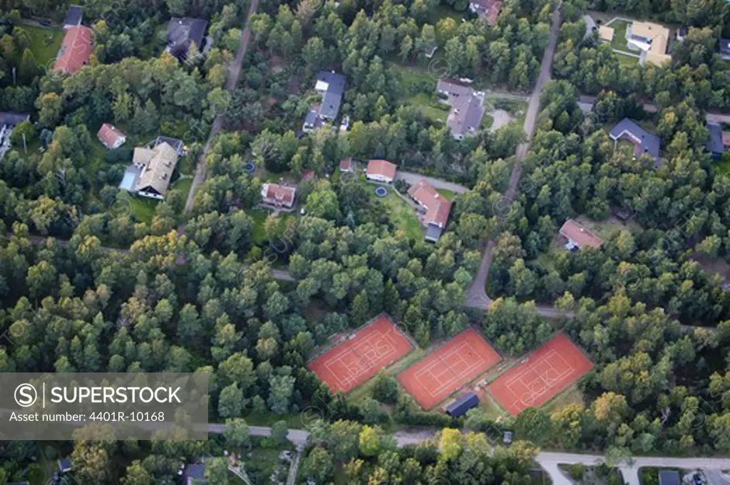 Residential district with tennis court