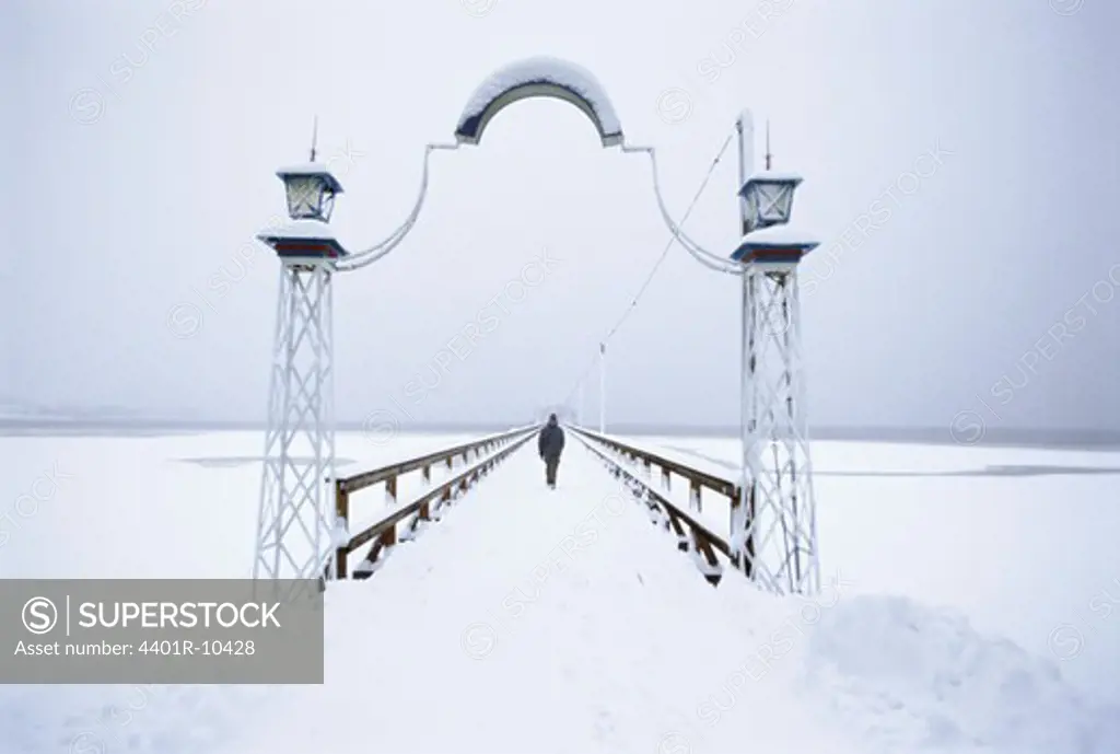 Jetty covered in snow, Sweden.