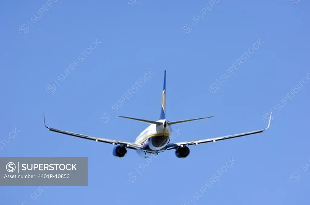 An airplane against a blue sky, Sweden.