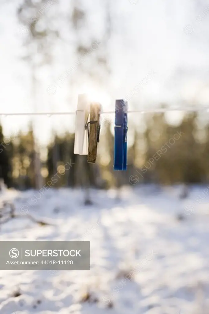 Scandinavian Peninsula, Sweden, Skåne, View of washing line with clothes peg