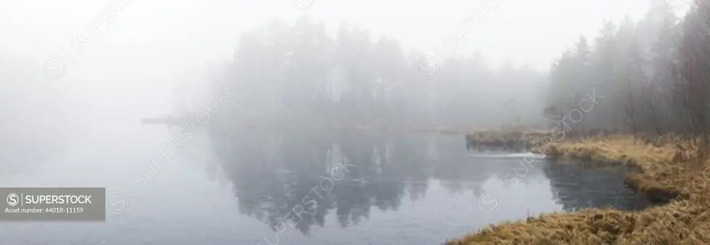Scandinavian Peninsula, Sweden, Skåne, View of misty lake