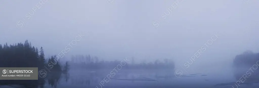 Scandinavian Peninsula, Sweden, Skåne, View of misty lake