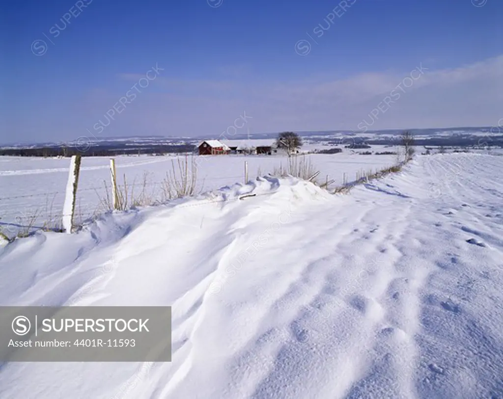 Snow covered village landscape