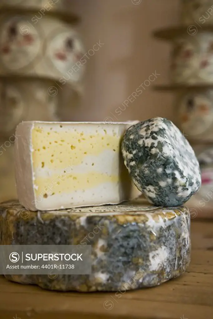 Scandinavia, Sweden, Jamtland, Variety of cheese on table, close-up
