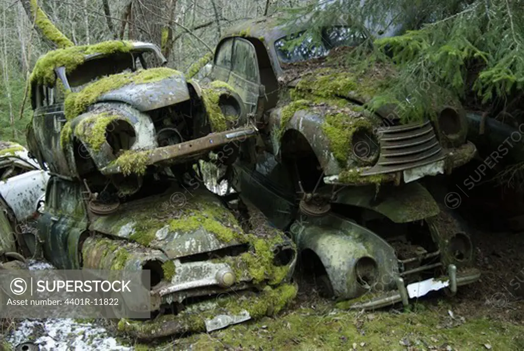 Scandinavia, Sweden, Varmland, View of abandoned car