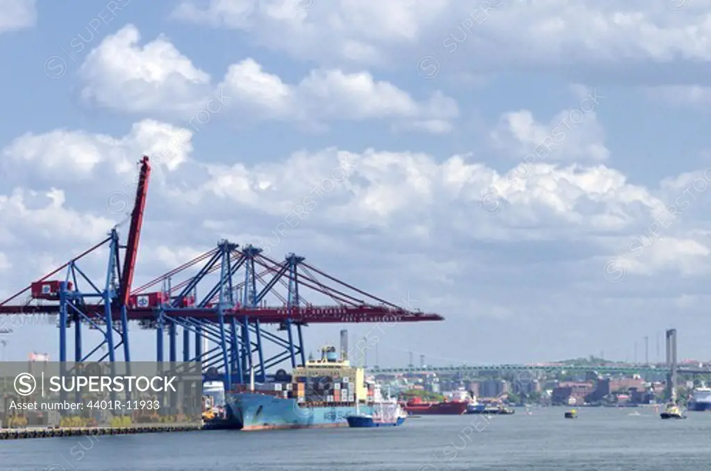 Scandinavia, Sweden, Gothenburg, View of cargo ship in harbour