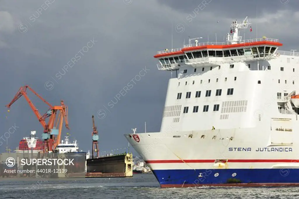 Scandinavia, Sweden, Gothenburg, View of Cruise ship boathouse in the background