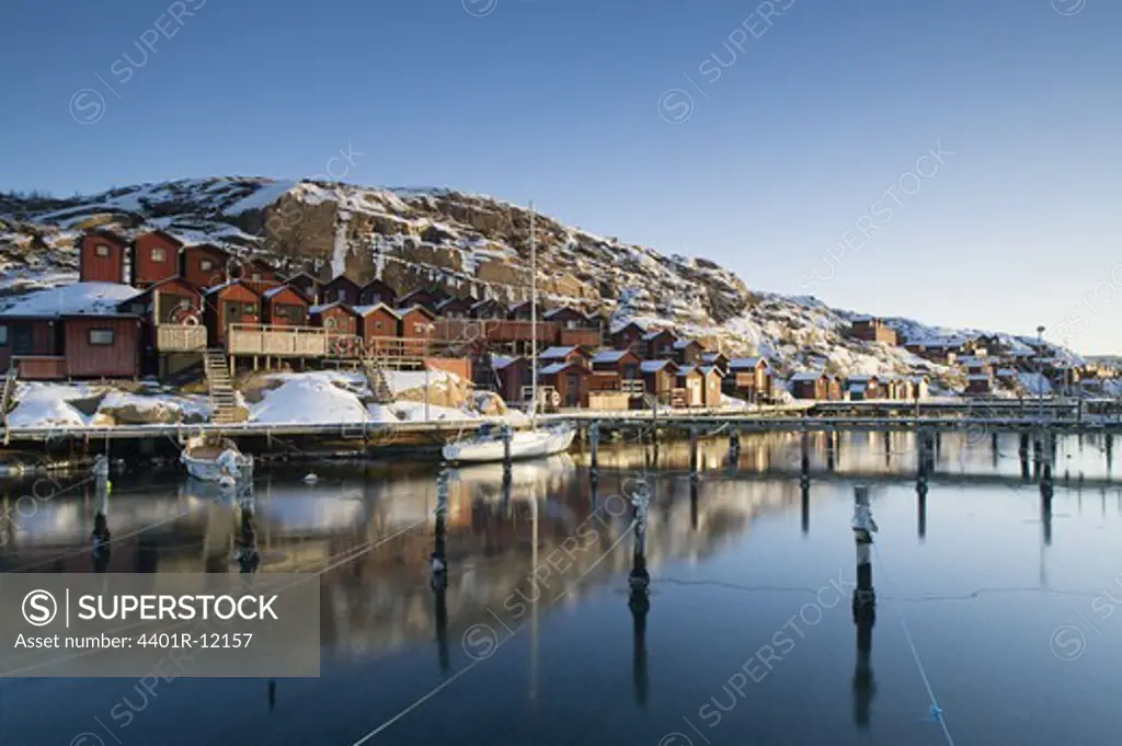 Marina in the archipelago in the winter
