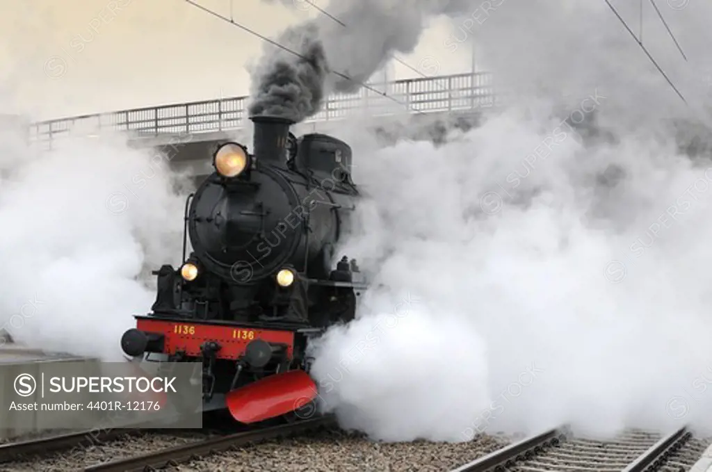 A steam engine in motion, Sweden.