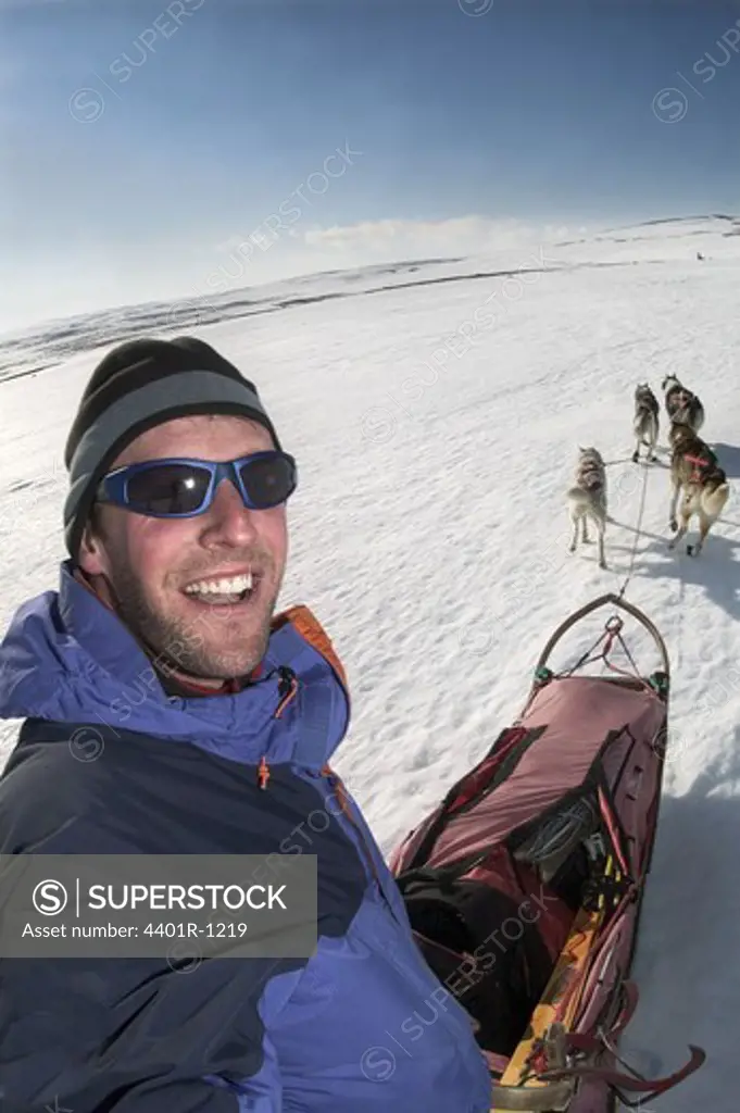 A man and a dog team, Sarek, Lapland, Sweden.