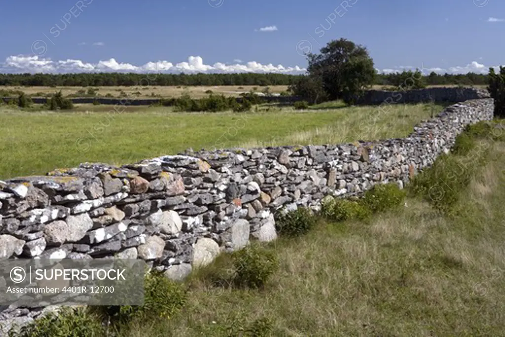 Stone walls in a landscape, Sweden.