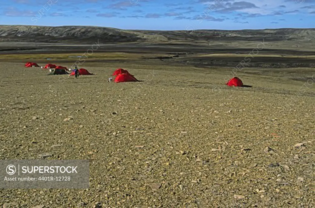 Tents on isolated landscape