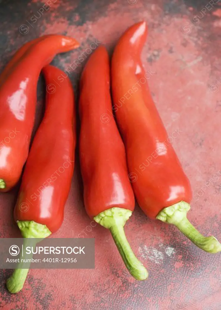 Fresh red chili peppers, close-up