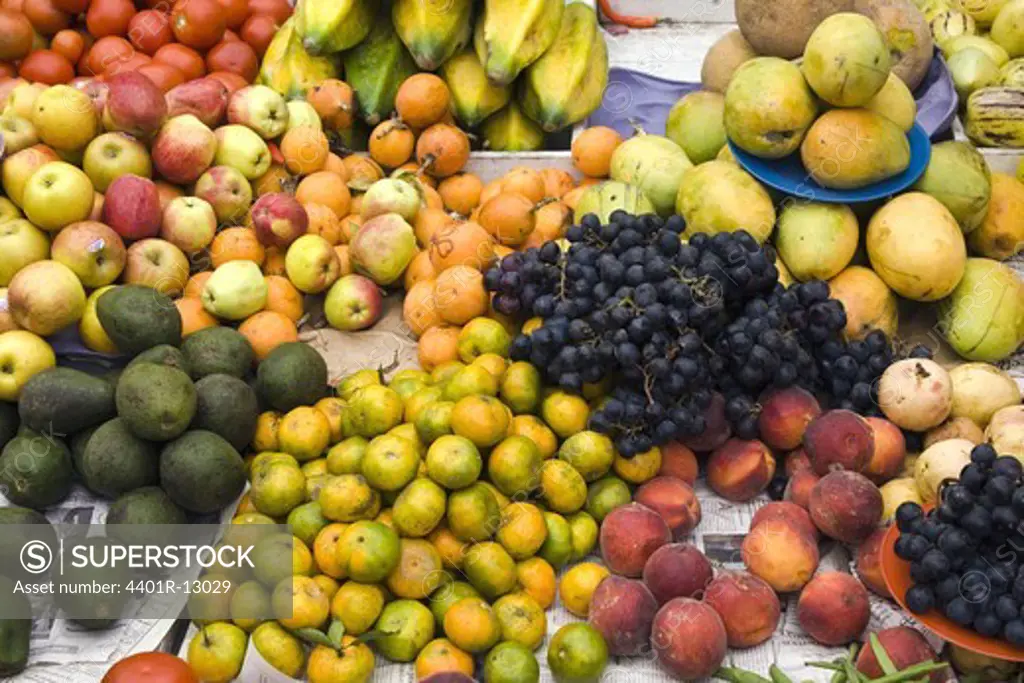 Assorted fruit in market stall