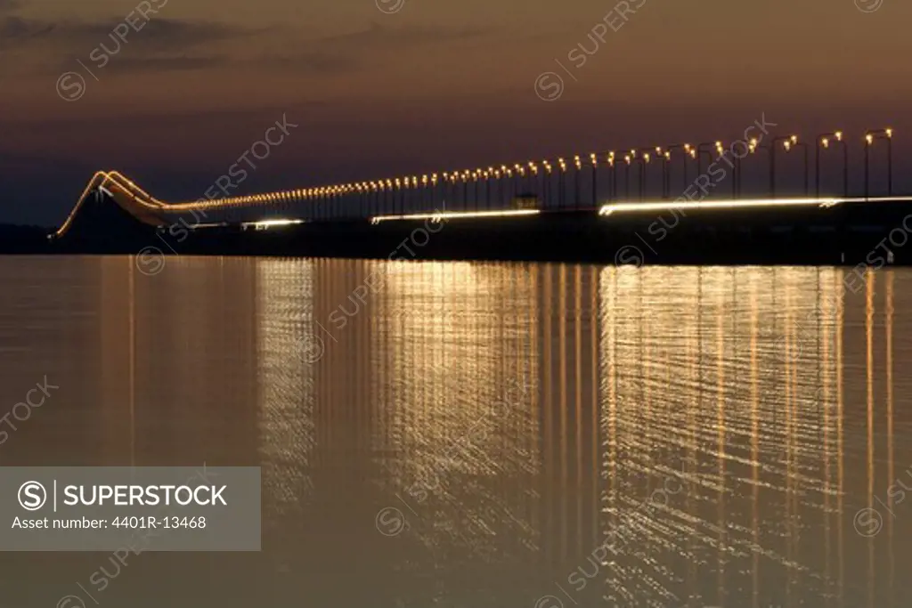Illuminated Oland Bridge at dusk