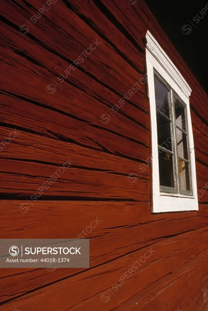 Falu red timber wall, Halsingland, Sweden