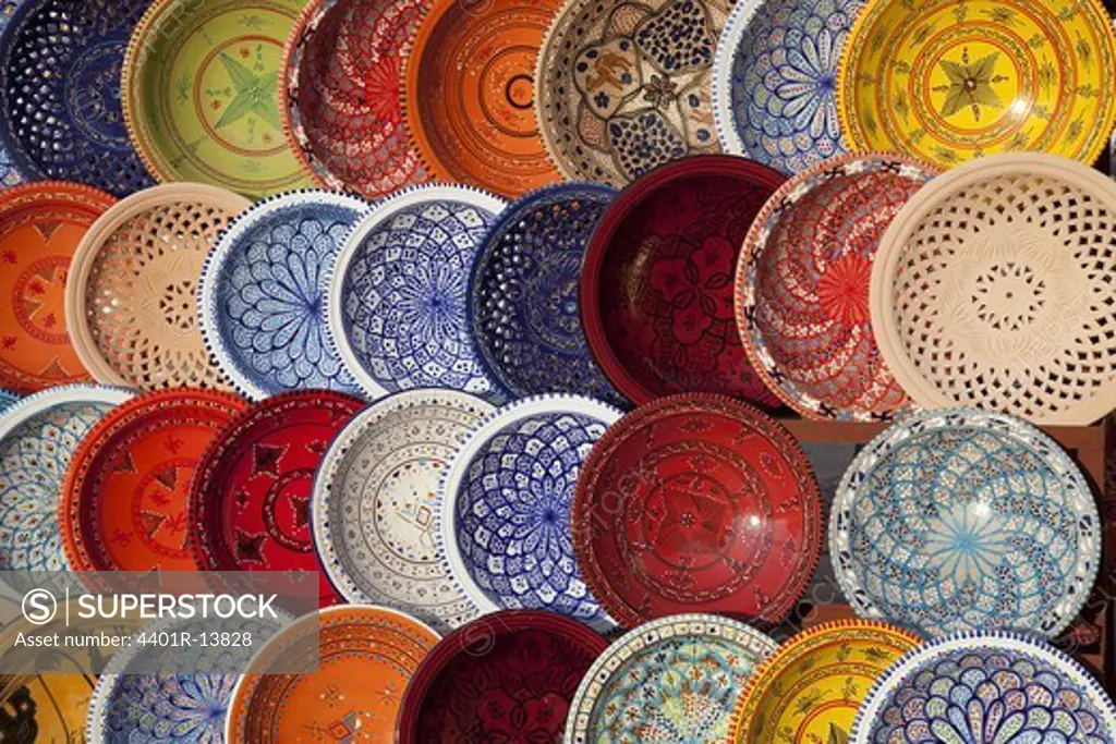 Row of multi coloured plates
