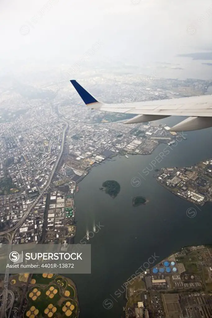 View of cityscape from aeroplane