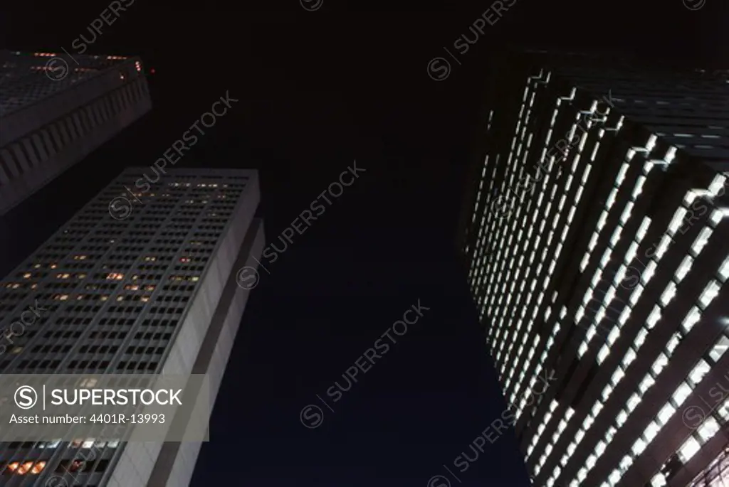 Skyscrapers illuminated at night