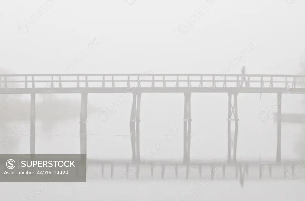 Distant person on footbridge