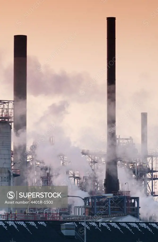 Smoke over refinery, Sweden.