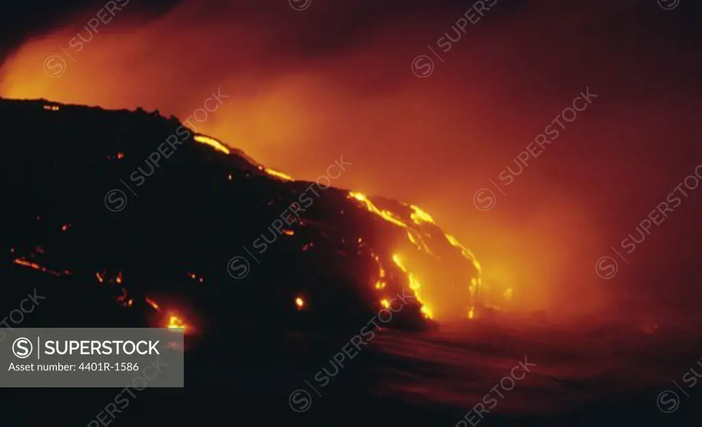 Lava flowing down from mountain