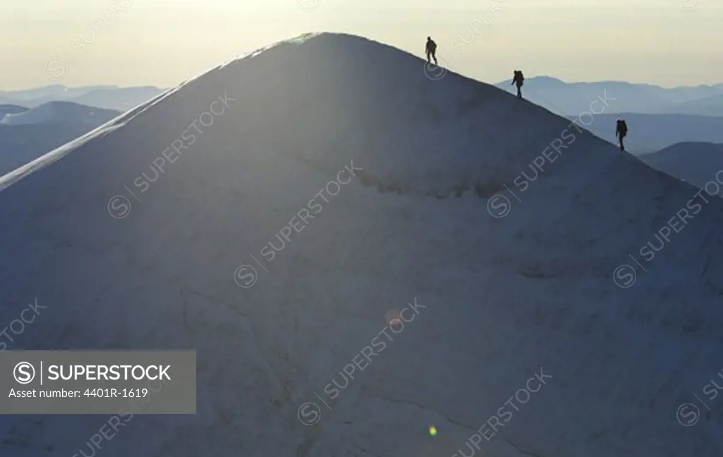 Mountain climbing, alpinism, on top of the Kebnekaise mountain, Giebnegaise, 2104 metres.