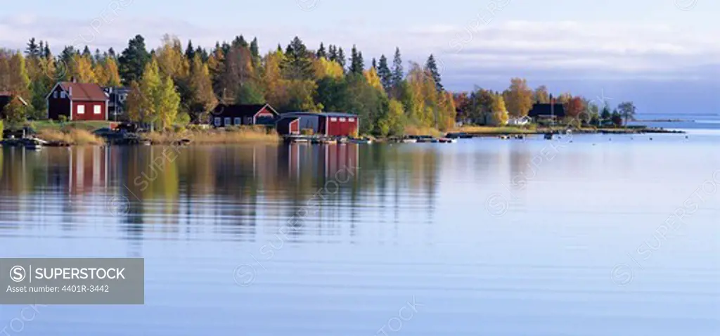 Buildings by the Gulf of Bothnia, Sweden.