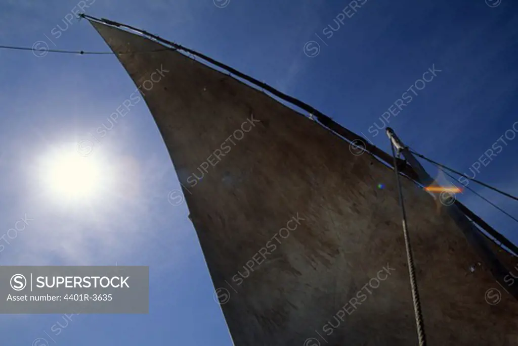 Outrigger sail on a Swahili and arabic Dhow sail boat