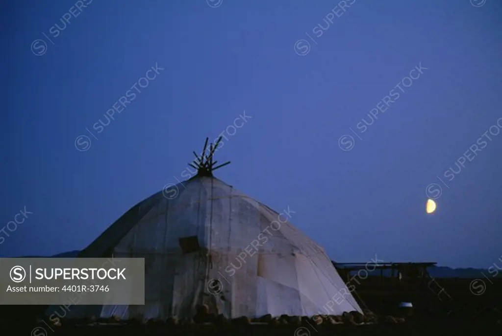 Chukchi traditional tent, Yaranga, on the tundra, Russia.