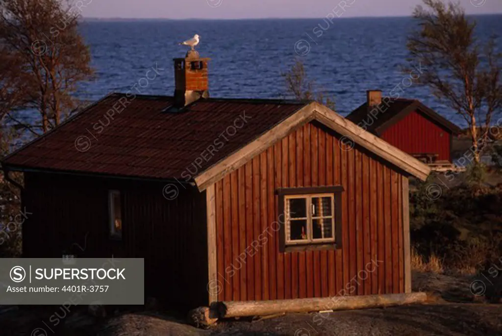 Traditional fishermans house, red wooden house