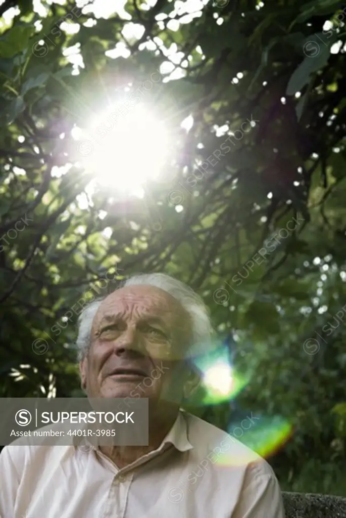 Portrait of a n elderly man under a tree, Croatia.