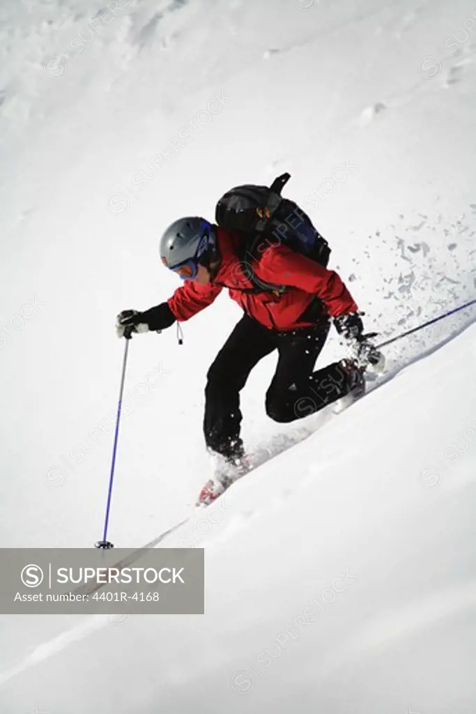 Skier in the snow, telemark, Sweden.