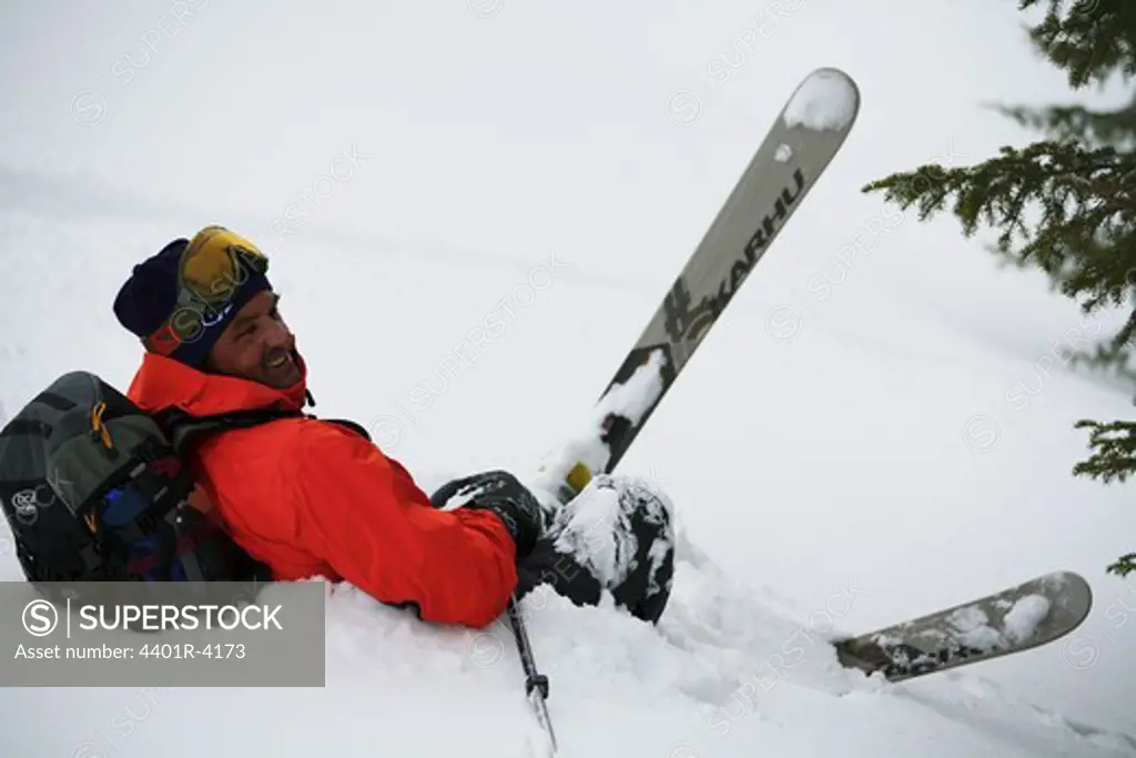 Skier in the snow, telemark, Sweden.