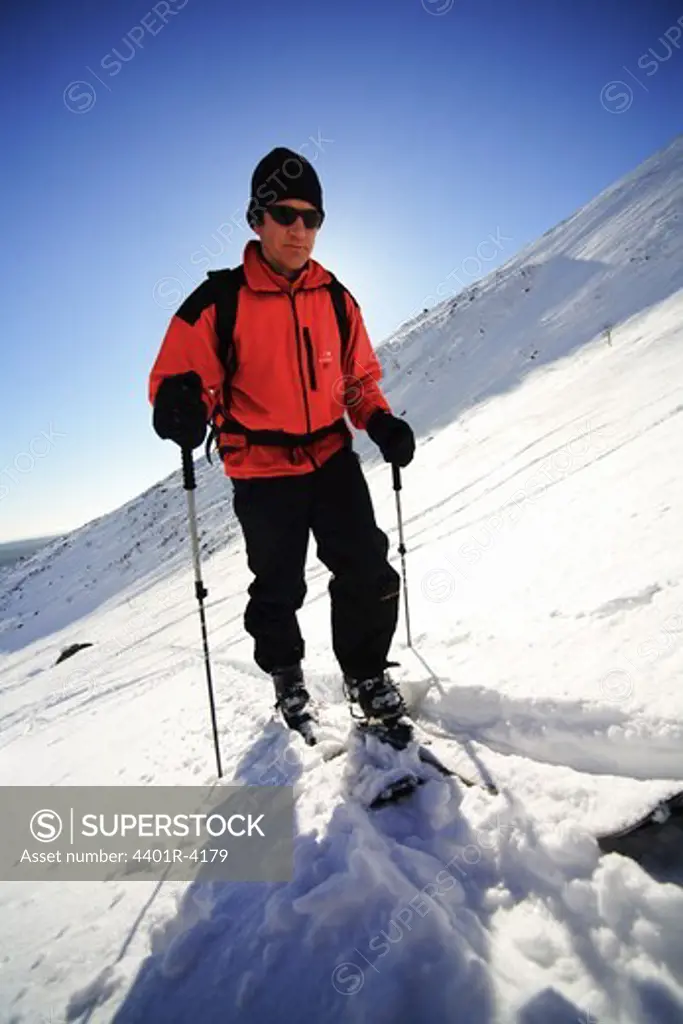 Skier in the snow, telemar, Sweden.
