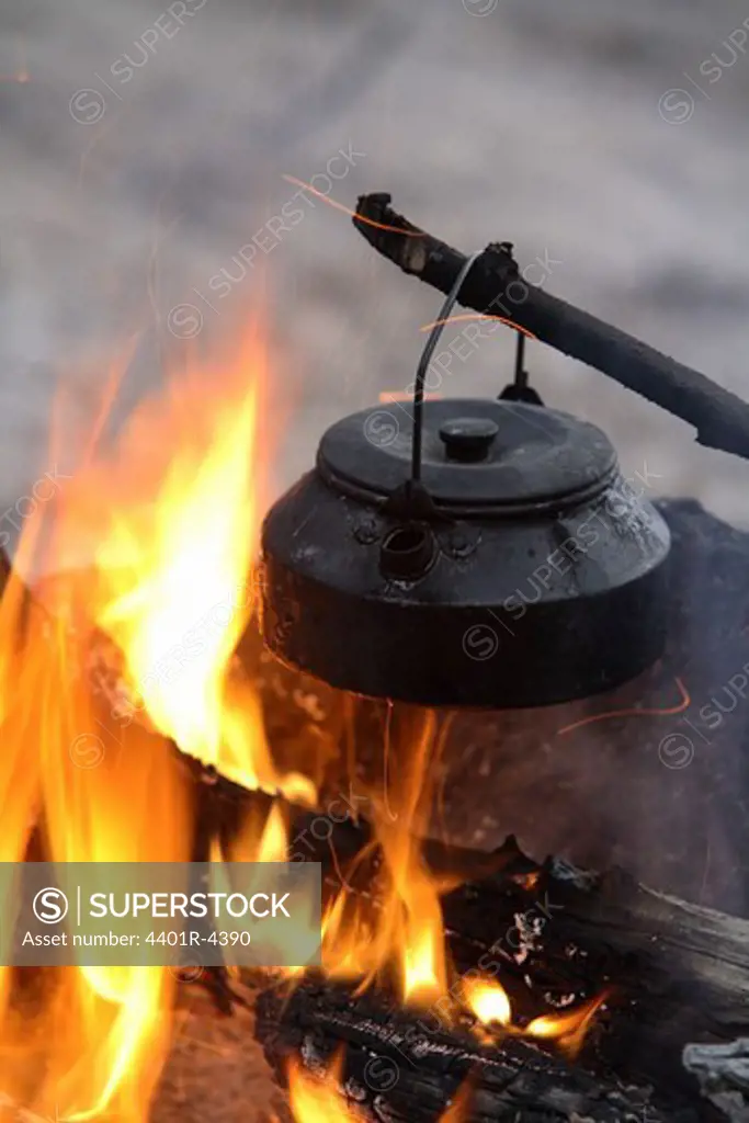 Coffee kettle on a fire, Jokkmokk, Sweden.