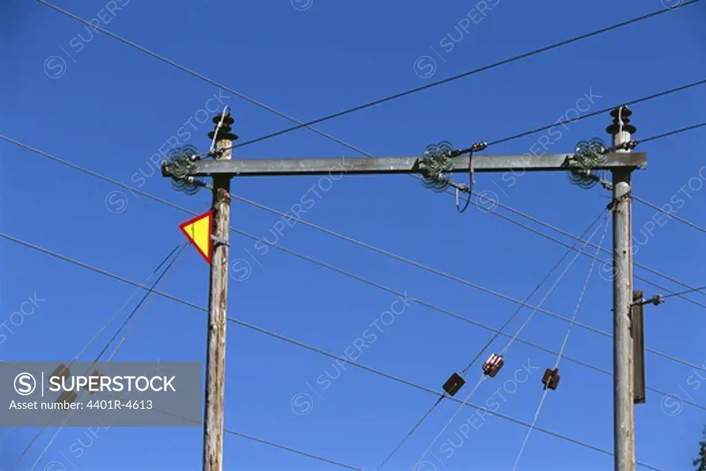 Power lines and blue sky.