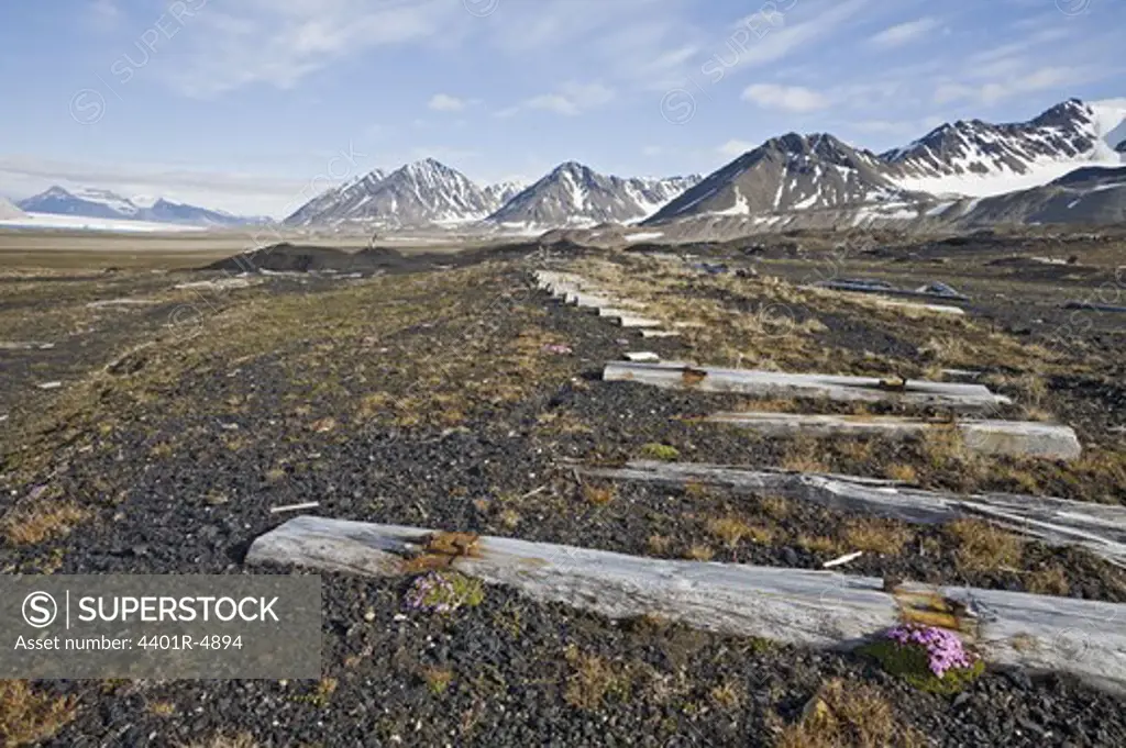 Remaining rail to an old coalmine, Spitsbergen, Svalbard, Norway.