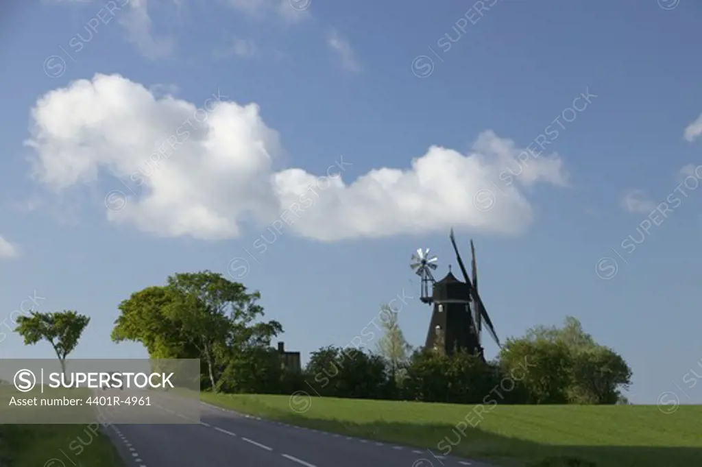 A windmill next to a country road, Sweden.