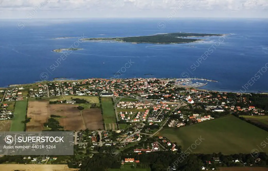 Coastline and an island, Torekov, Hallands vadero, Skane, Sweden.