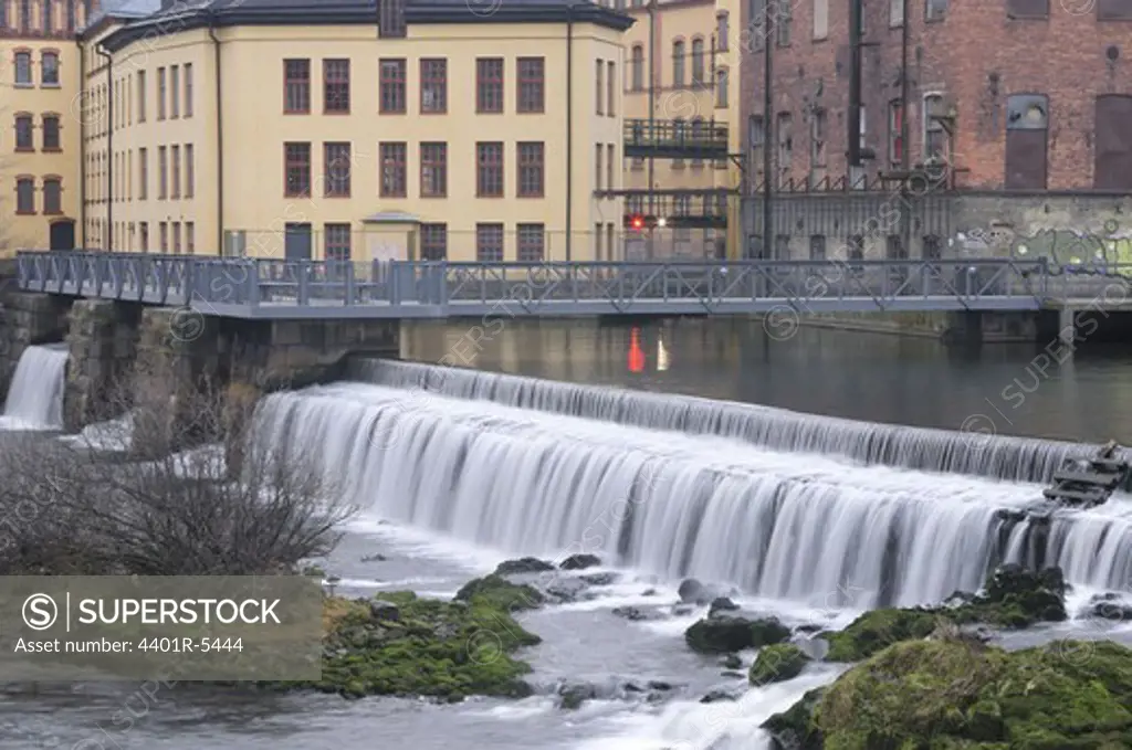 A waterfall in an old industrial area, Norrkoping, Sweden.