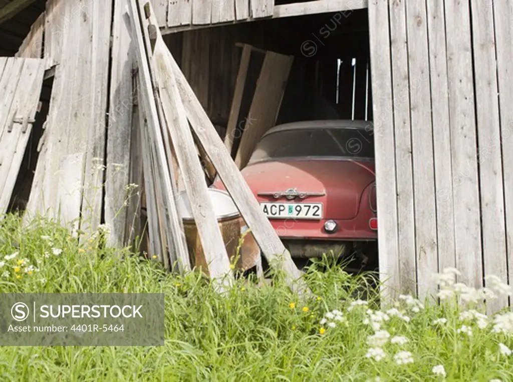 A car in an old barn, Sweden.