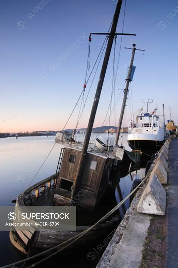 Old boat in a marina, Gothenburg, Sweden.